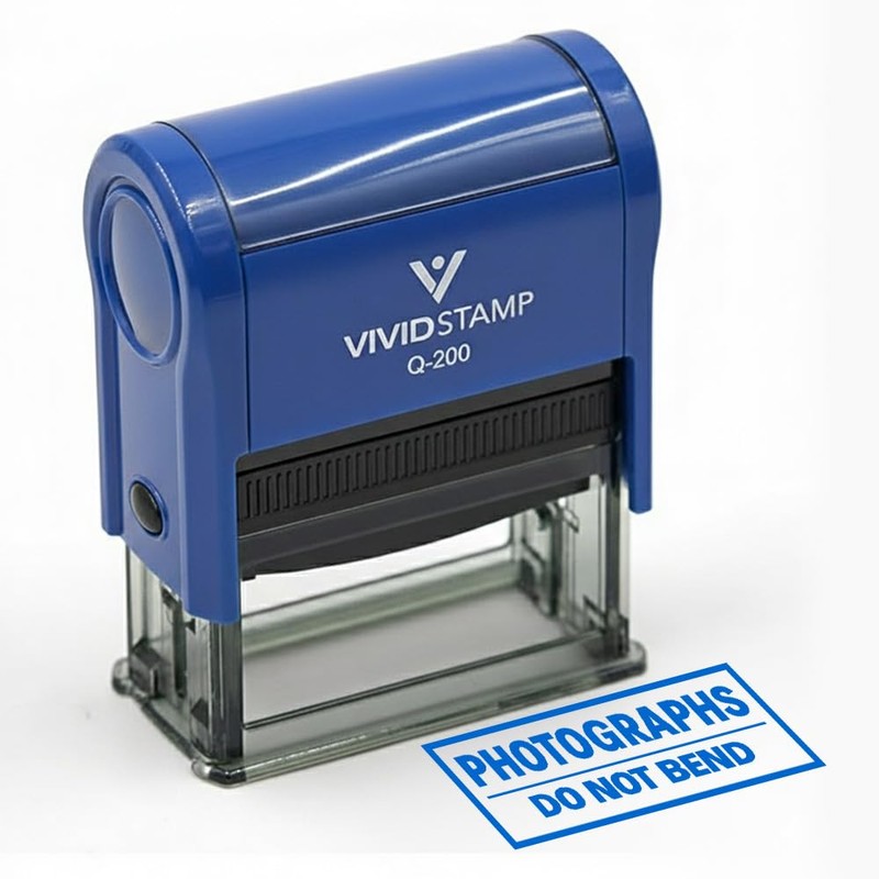 Photographs DO NOT Bend Self Inking Rubber Stamp (Blue Ink)