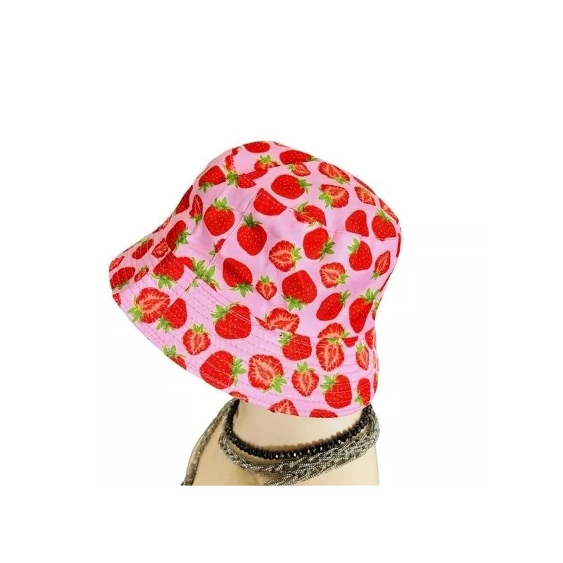 Unbranded Pink Strawberry Print Bucket Hat