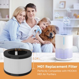 M01 Air Filters Compatible with MOOKA M01 Air-Purifiers, 3-in-1 Pre-Filter、H13 True HEPA Filter with Activated Carbon Filtration System, 2 pack