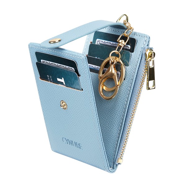 Women & Men Leather Keychain Card Holder Slim Small Zipper
