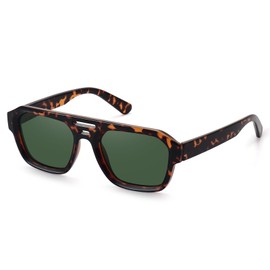 Fozono Aviator Sunglasses for Women Men Trendy Square Retro Double Bridge Aviators Sunglasses FZN822(Tortoise/Green)