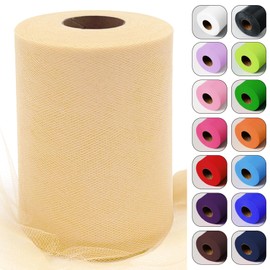 Soft Beige Tulle Fabric Roll 6 Inch by 100 Yards (300 feet) Sheer Tulle Netting Spool Tulle Ribbon for Tutu Skirt Gift Wrapping Wedding Baby Shower Party Decorations DIY Crafts