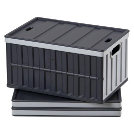 65L Plastic Collapsible Storage Bins with Lids 3 Pack Stackable Folding Storage Crates Handles 84 Lbs Per Bin Capacity H-SeriesDefault: Default