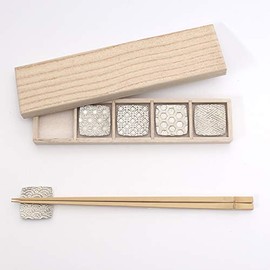 Tin Chopsticks Rest Auspicious Crest Set of 5 in Paulownia Box