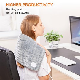 Electric Heating Pad for Back Neck Shoulders, Heat Pad with Auto Shut Off in 90 min,10 Heat Level Settings, Fast Heated Pad 100% Soft Comfortable Polyester, Machine Washable (30x60cm) Grey