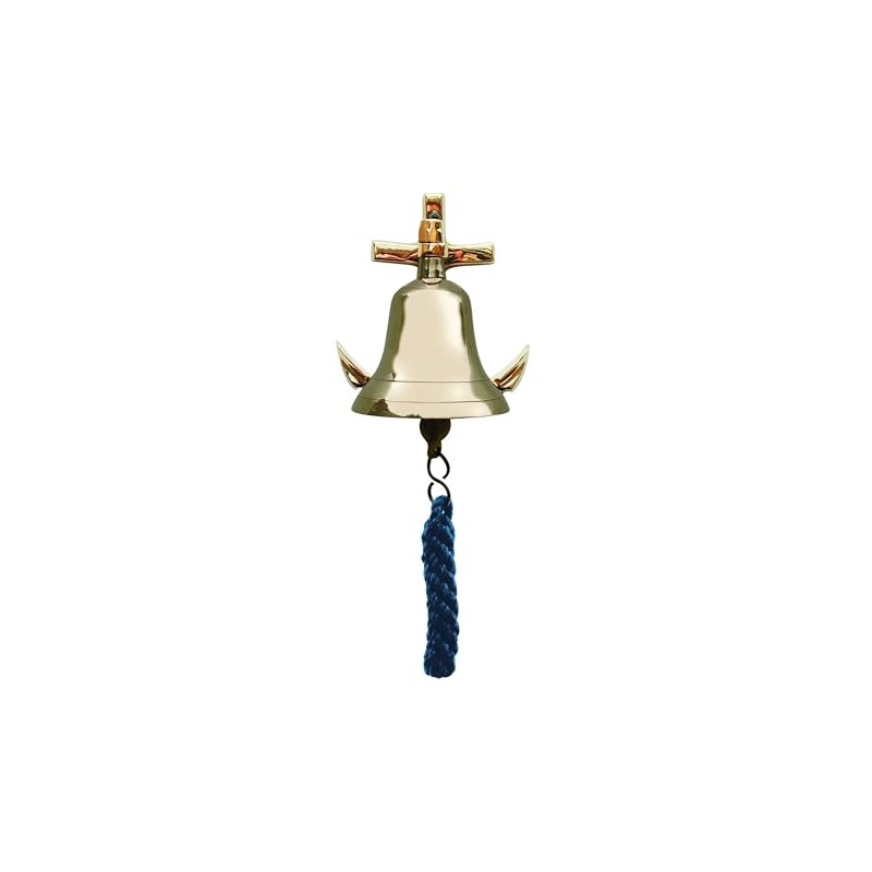 NKlaus Nautical Bell with Anchor Wall Bracket Brass 7.5cm -