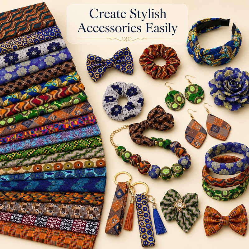 Stioyitois 20 Pcs African Print Polyester Fabric Squares, 25 x