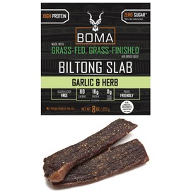 Boma Biltong Slab (Garlic & Herb) - Air-Dried Grass Fed, Grass Finished Beef Jerky Snack | Keto, Paleo, Whole30 Friendly, Carnivore Diet | Charcuterie, South African Beef Jerky, Gluten Free, Soy Free, No Nitrates, No Hormones, No Antibiotics, No MSG, (8 Ounce)