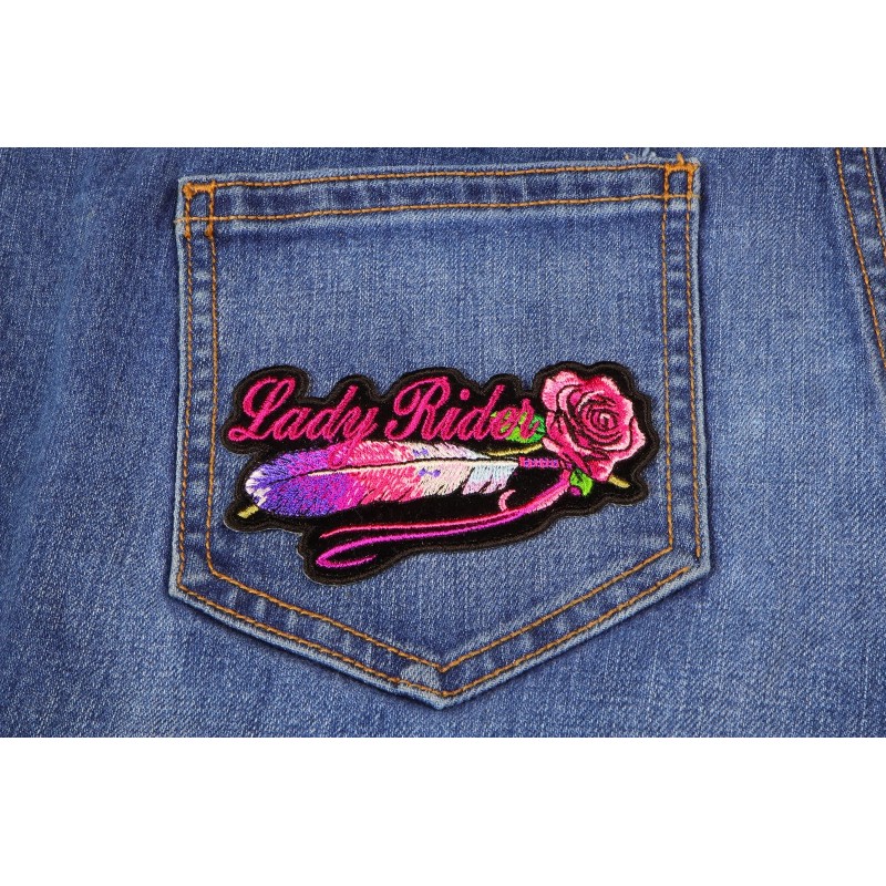Ivamis Lady Rider Pink Rose and Feathers Small Iron on