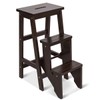 DORTALA 3 Tier Folding Step Stool, Rubber Wood Multifunctional Ladder