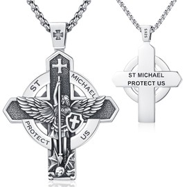 St Michael Necklace 925 Sterling Silver Archangel Michael Cross Pendant Religious Jewellery Amulet Gifts for Men Women