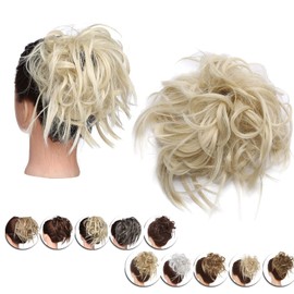 Updo Hair Bun Scrunchy Scrunchie Hairpiece Ponytail Extensions Short Curly Messy Donut Chignons Bleach Blond [45g]