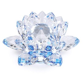 Zoogamo 3" Blue Crystal Lotus Flower – Glass Home Decor for Feng Shui with Clear Reflection & Gift Box