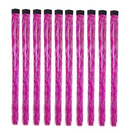 LiaSun 10Pcs/set Highlight Glitter Tinsel Hair Extensions Clip In - Colored Party Sparkling & Shiny Hair Extensions - Multi-Colors Hair Streak Bling Hairpieces (Rose)