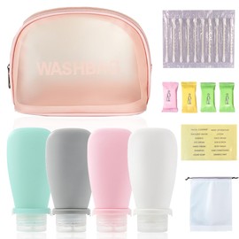 21 Pack Travel Bottles for Toiletries TSA Approved 3oz Silicone Travel Size Containers Leak Proof Refillable Squeezable Travel Essentials for Shampoo Conditioner Lotion with Pink Toiletry Bag