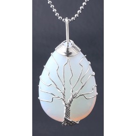 QBP™Tree of Life Water Drop Pendants Silver Color Wire Wrap Onyx Opal Reiki Stone High Neg Energy Stone