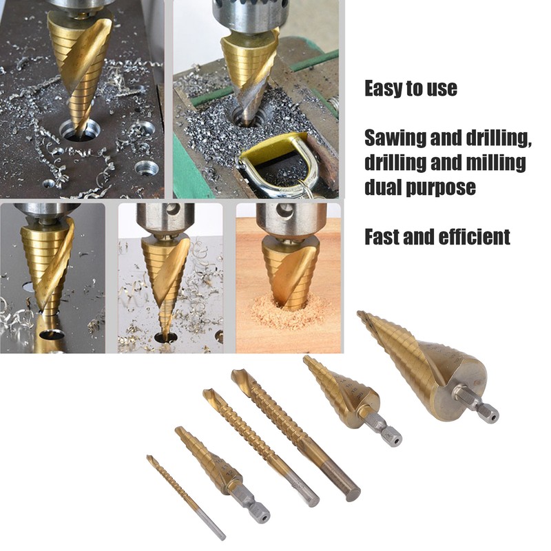 6Pcs/Set Spiral Grooved Step Drill Bit Hex Shank Stepped Drills