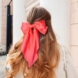 Hair Bows for Women Girls 4PCS Hot Pink Silky Satin Hair Bow Large Coquette Bow Hair Clip Oversized Hair Ribbons Long Tail Hair Barrettes Hair Accessories Gifts