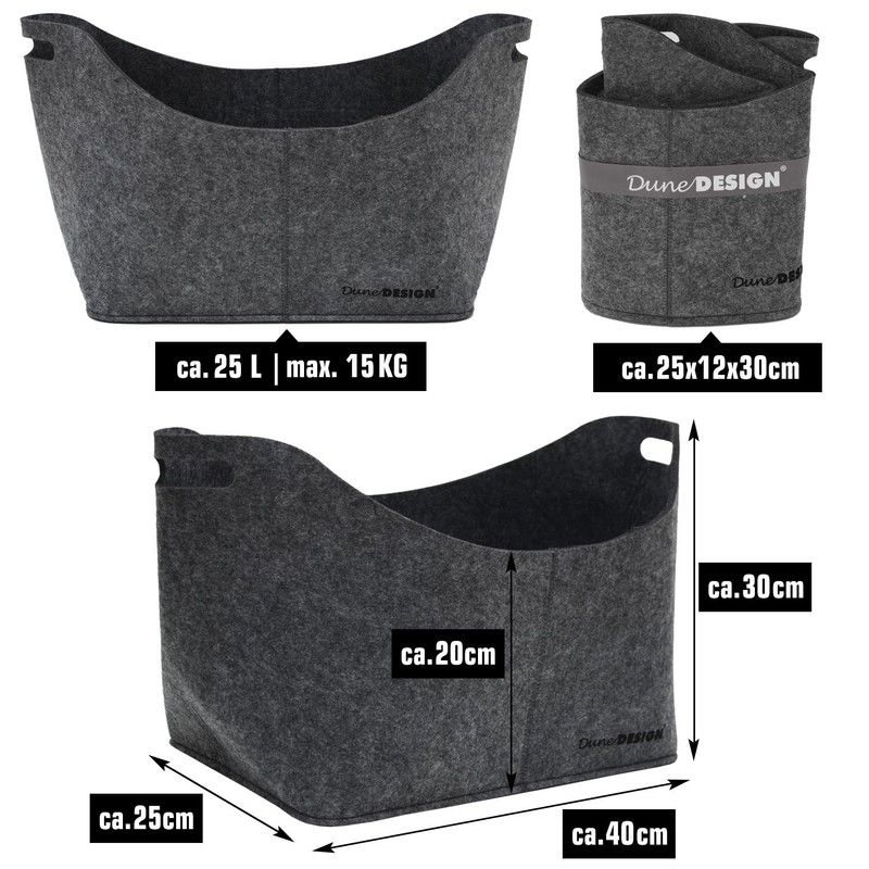 DuneDesign Artificial Felt Bag 40x25x30cm basket for firewood shopping 15KG