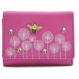 Mala Leather Small Compact Purse Bumble bee RFID Protection - Moonflower (Pink)