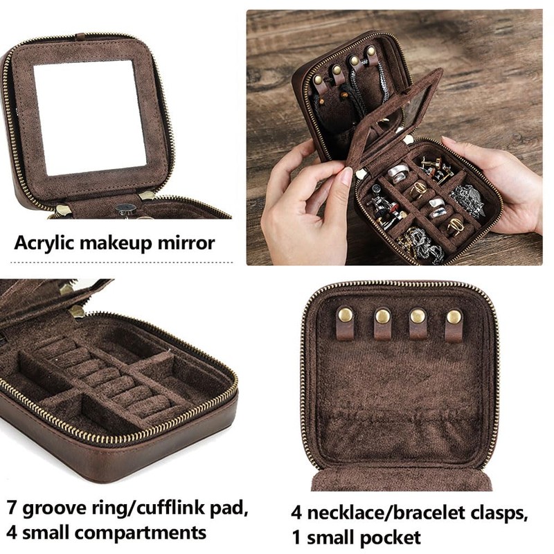 Contacts Leather Jewelry Box Travel Jewelry Storage Organizer for Men