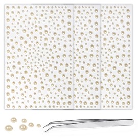975Pcs Face Gems Hair Gems, Self-Adhesive Face Jewels Eye Jewels Rhinestones 3/4/5/6 mm DIY Face Gems Stick on, Hair Body Rhinestones Gems Crystals Pearls for Face Makeup, Crafts (Pearl_Beige)