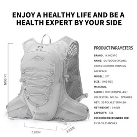IX INOXTO Running Hydration Vest for Men Women Water Backpack for Running 3L Running Hydration Pack for Trail Running Marathon Race Hiking (Grey-2L Water Bladder)