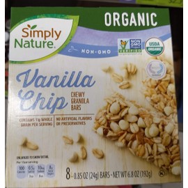 Simply Nature Organic Vanilla chip Chewy Granola Bars 6.8oz(0.85oz x 8bars), Pack of 1