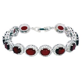 Hermosa Oval Ladies Tennis Bracelet Sapphire Ruby Emerald White Topaz Silver 7 inch (Ruby)