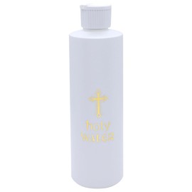 VILLAGE GIFT IMPORTERS White Holy Water Bottle with Flip Nozzle Twist Cap | Gold-Tone Cross Printed on Front | Great for Transporting Holy Water from Church to Home | Travels Easily