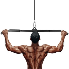 Favuit LAT Pulldown Bar Attachment for Pulley Cable Machine, Tricep Press Down Bar Low Row Functional Trainer Accessories with Rubber Handle for Home Gym Muscle Building Strength Workout (40IN)
