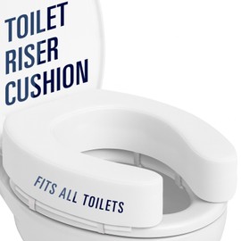 Vive Toilet Seat Riser Cushion for Seniors - Universal Fit - Raised Toilet Seat with High-Density Foam for Elongated & Standard - Firm Handle, Cushioned & Padded - Elevated Medical Handicap Lifter