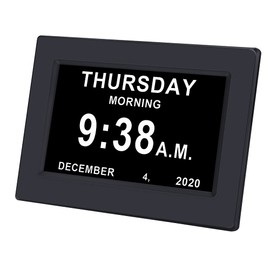 CAZOKASI Auto Dimmable Calendar Day Clock Digital Photo Frame HD Display 12 Alarms Extra Large Impaired Vision Digital Clock with Non-Abbreviated Day & Month Alarm Clock(Black / 7inch)