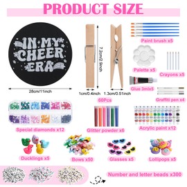 AmazingSpark 60 Set Cheer Pins Spirit Clips with Cheer Pin Holder Include 60 Wooden Clothes Clips 12 Colors of Acrylic Paint 365 Pcs Colorful Beads 1200 Rhinestones for Hang Cheerleading Holder Gift