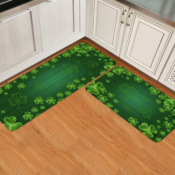 St. Patrick's Day Shamrocks Kitchen Mats Sets 2 Piece, Lucky