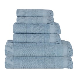 Superior Cotton 6 Piece Towel Set, Quick Dry, Bathroom Essentials, Shower, Spa, Luxury Plush Soft Absorbent Towels, includes 2 Bath, 2 Hand, 2 Washcloth/Face Towels, Rolla Collection, Blue