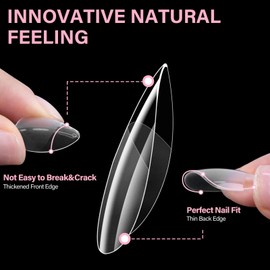 EBANKU Pack of 504 Short Almond Nail Tips, Preformed Semi Matte Clear Press-On Nail Tips for Full Surface Nail Extension