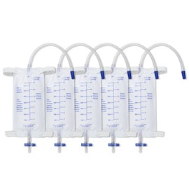 Pack of 5 750 ml Leg Bags Urine Drainage Bag Urine Collection Bag Drainage Bag with 2 Straps Anti-Reflux Valve (750 ml)