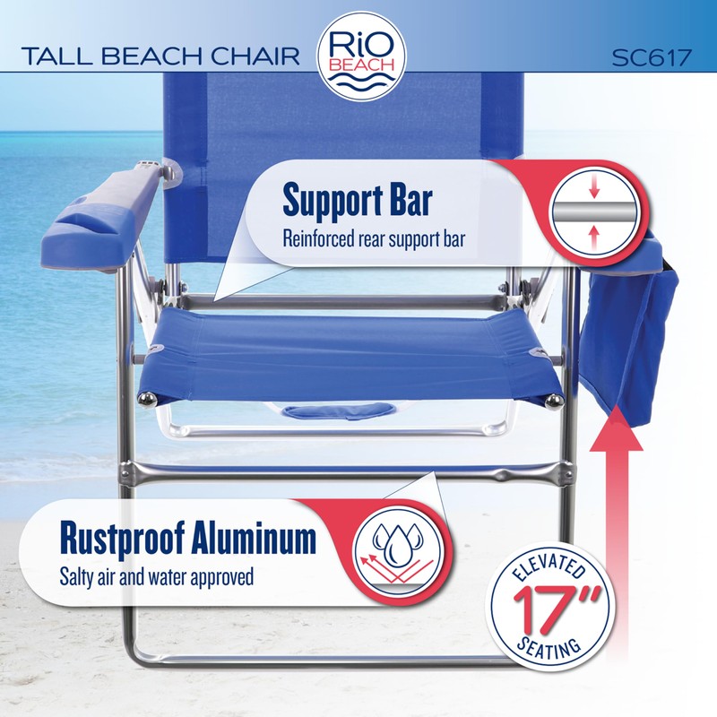 Rio Beach 2-Pack 17" Extended Height 4-Position Folding Beach Chair,