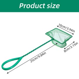 2 PCS 4 Inch Fish Net Aquarium, Green Square Fish Tank Net Fine Mesh Quick Catch Fish Nets Aquarium Fishes Nets with 9.8 Inch Braided Metal Handle for Fishes Tanks Small Ponds and Pools