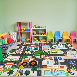 Kids Carpet for Bedroom - Car Rug 5x7 Feet, Kid Educational Traffic Carpet Town City Road Map Carpet, Kids Rug for Playroom Bedroom Boys, Car Mats for Playroom Classroom