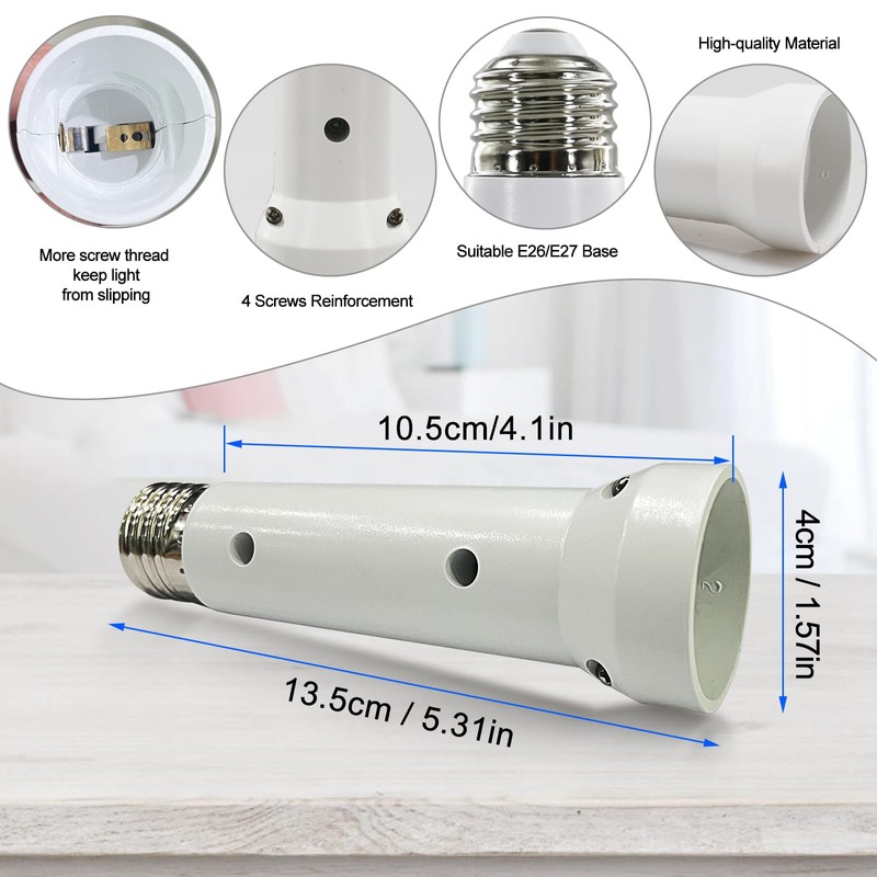 Light Socket Extender, E26/E27 Socket Extension Adapter, 5.31 inch Light