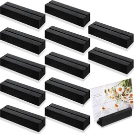 10 Pack Wooden Acrylic Sign Holders,Acacia Wood Place Card Holder ,Wood Place Card Holder,Table Number Stands Picture Holder Acrylic Sign Holders for Table Number Signs, Wedding Party EventsDinner (Black)