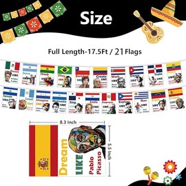 Hispanic Heritage Month String Banner - 21 Spanish Speaking Countries Flags Bunting for Cultural Celebration Decorations