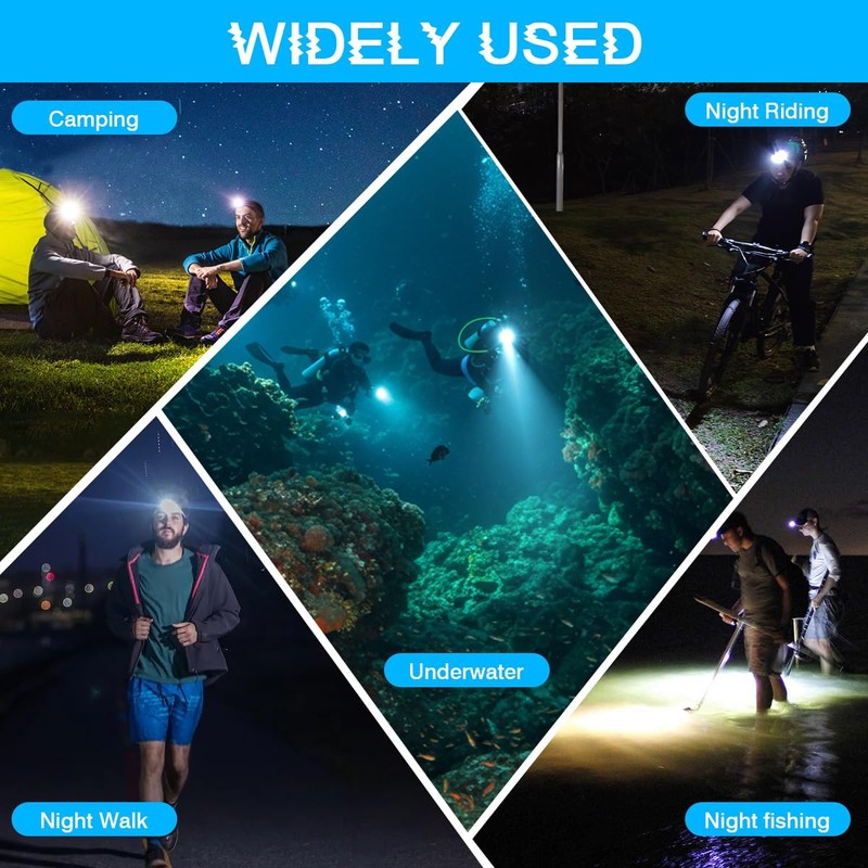HECLOUD 3000 Lumens Super Bright Diving Headlamp IP68 Waterproof Dive