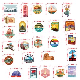 50PCS Travel City Waterproof Stickers for Kids Teens Adults,World Famous Tourism Country Sights Decals for Water Bottle Luggage Skateboard Laptop Luggage Scrapbook Guitar Notebook Suitcase Bike
