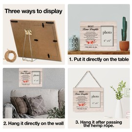 Dumyum Gifts for Bonus Daughter, Best Bonus Daughter Wood Photo Frame Gifts for Stepdaughter From Stepmom Stepdad, 8x10 Picture Frame (Photo 4x6 Inches)