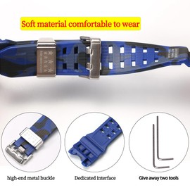 Accesorios de reloj de resina compatibles con Casio G-shock GWG-1000 GWG1000 Mudmaster Correa deportiva impermeable de repuesto para hombre (camuflaje azul)
