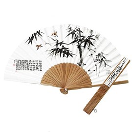 Abanico de mano tradicional coreano de bambú Hanji + funda de papel plegable de bambú grande