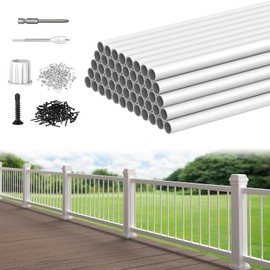 CKE 50 Pack 36" White Round Aluminum Deck Balusters, 3/4" Diameter Hollow Deck Round Balusters for Wood& Composite Deck Railings, White Aluminum Spindles with Screws & Connector for Deck Balusters